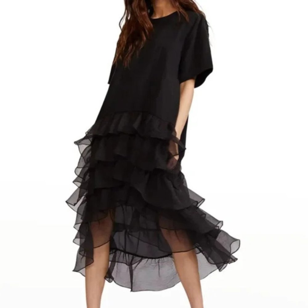 Cynthia Rowley Gabby crewneck pullover tiered ruffle dress S